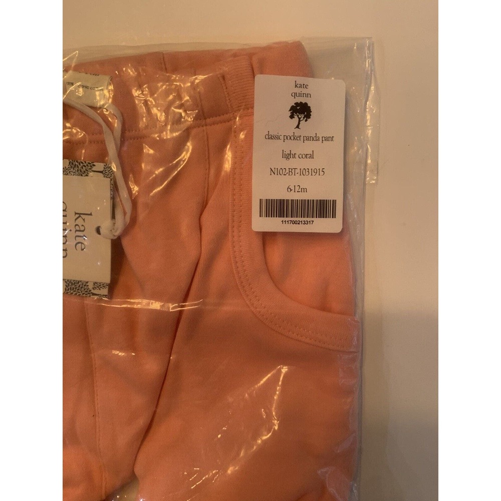 Kate Quinn Classic Pocket Panda Pants Organic Interlock Light Coral Size 6-12 Mo - Picture 2 of 2